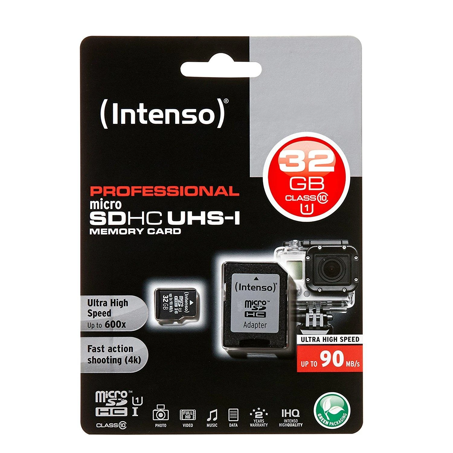 Intenso 32GB Micro SDHC kortelė su adapteriu pakuotėje