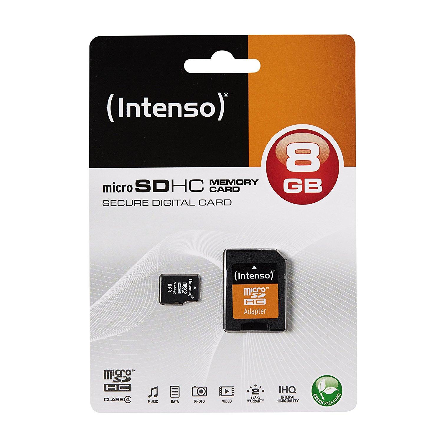 Atminties kortelė Intenso 3403460 – 8 GB – SDHC – 4 klasė – 21 MB/s – 5 MB/s – Atsparus dulkėms, Atsparus įbrėžimams