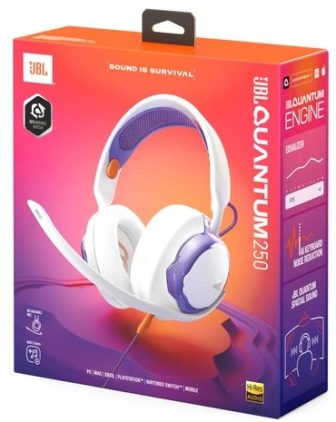 JBL Quantum 250 Headphone Ausinės su laidu Žaidimams su mikrofonu, Baltas EU