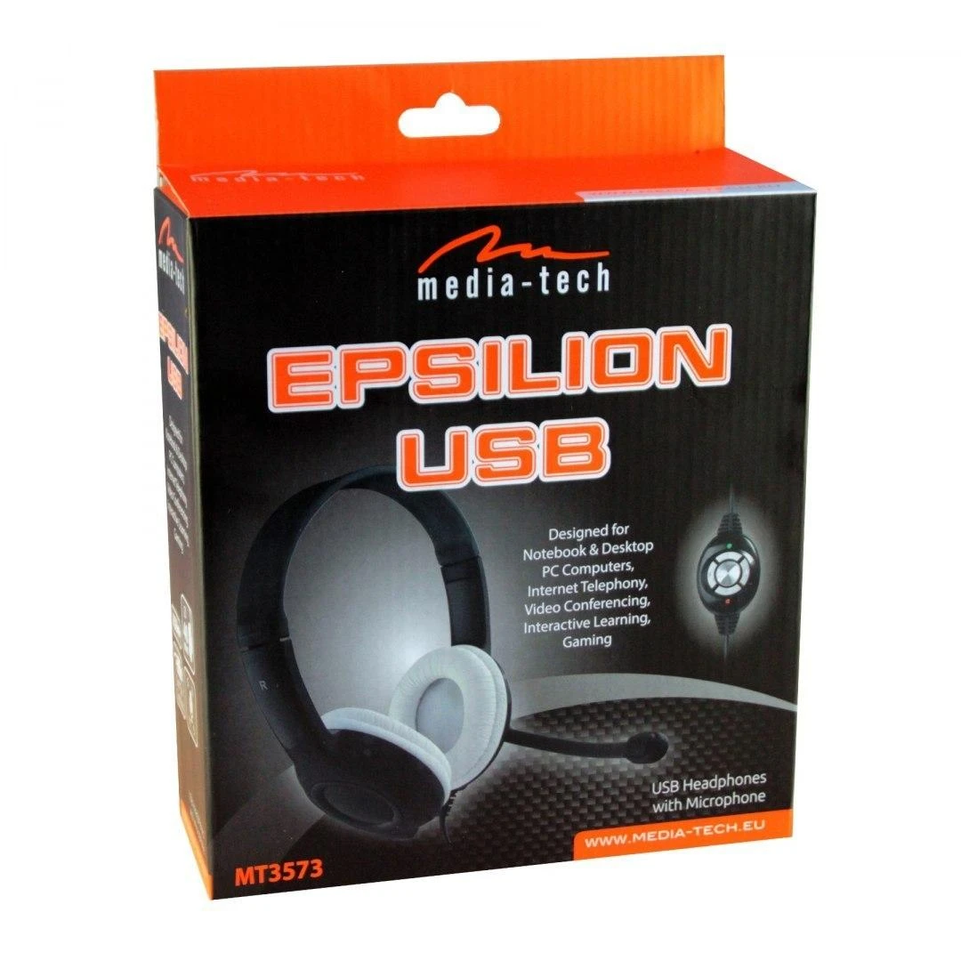 Kompiuterinės ausinės Media-Tech EPSILION USB MT3573, su mikrofonu, USB jungtis, juodos