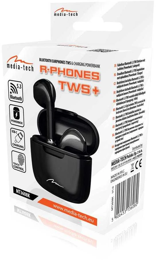 Media-Tech MT3608K R-Phones TWS+ belaidės ausinės, juodos
