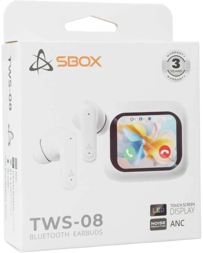 Ausinės Sbox EB-TWS08-W Jutiklinis ekranas Ekranas Baltas