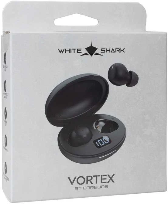 White shark Juodos belaidės į ausis įdedamos ausinės Baltas Shark Vortex BT