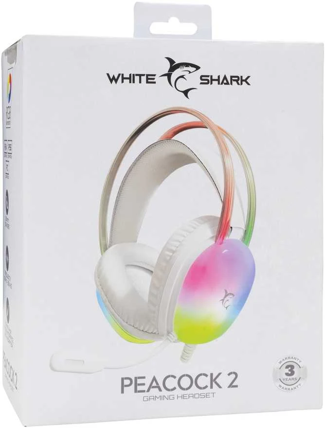 White Shark Baltas Shark Baltas Shark žaidimų ausinės PEACOCK 2, pro PC, PS4/PS5, Mac, baltos spalvos