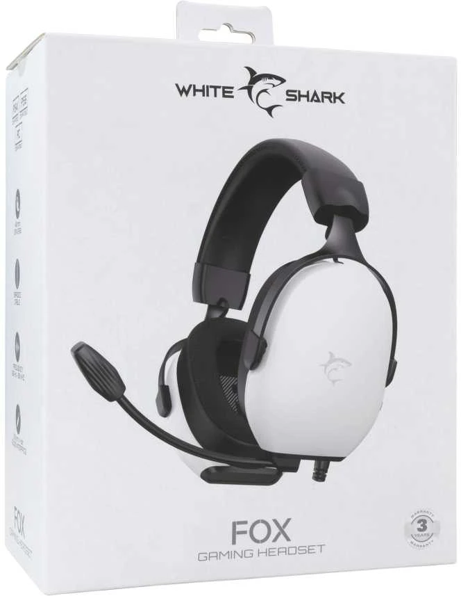White Shark Baltas Shark Baltas Shark žaidimų ausinės FOX, skirta PC, PS4/PS5, Mac, baltos spalvos (GH-2445)