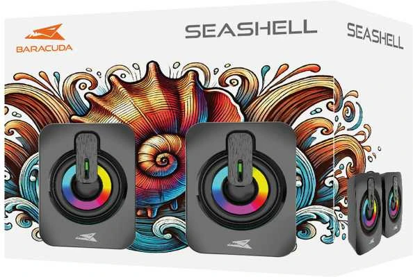 Kompiuterio kolonėlės Baracuda Stereo kolonėlės 2.0 SEASHELL, LED, juodos spalvos (BGSP-011)