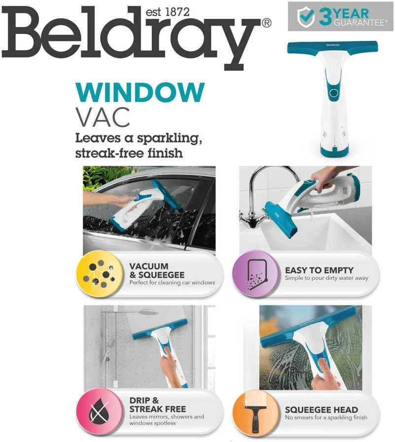 Beldray langų valymo siurblys belaidis, 60 ml vandens rezervuaras, BEL0749TTVDE