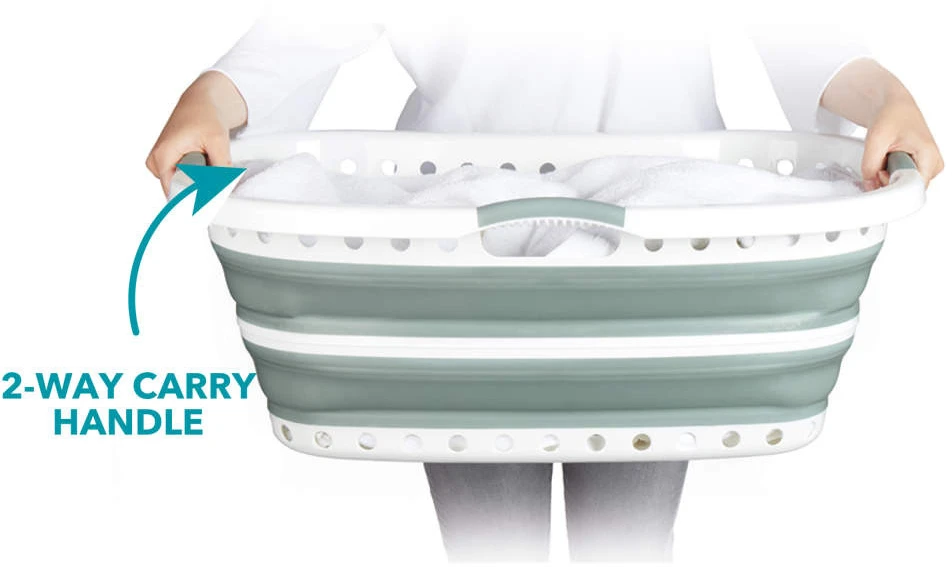 Beldray LA072979GRNFEU7 Collapsible Hip Hugger Laundry Basket 37 L, Baltas/Pilkas