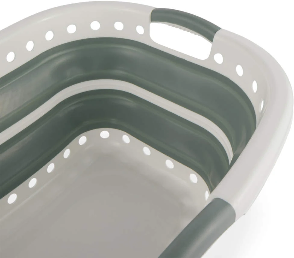 Beldray LA072979GRNFEU7 Collapsible Hip Hugger Laundry Basket 37 L, Baltas/Pilkas