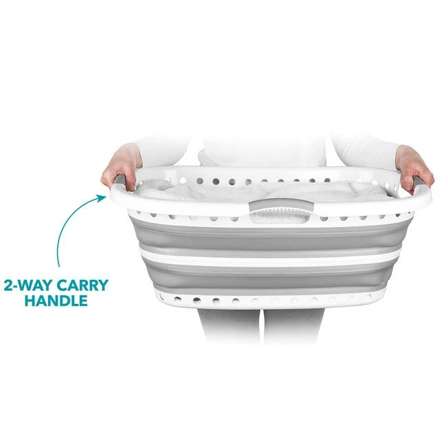 Beldray LA072979PGRYFEU7 Collapsible Hip Hugger Laundry Basket 37L, Baltas/Pilkas