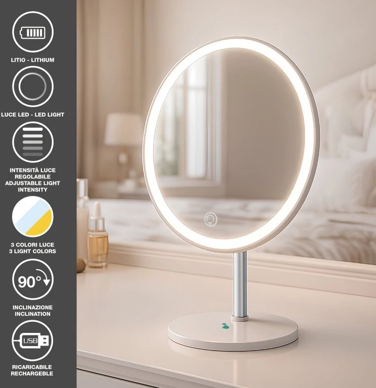 Įkraunamas kosmetinis veidrodis su LED apšvietimu „Beper“ P302VIS051