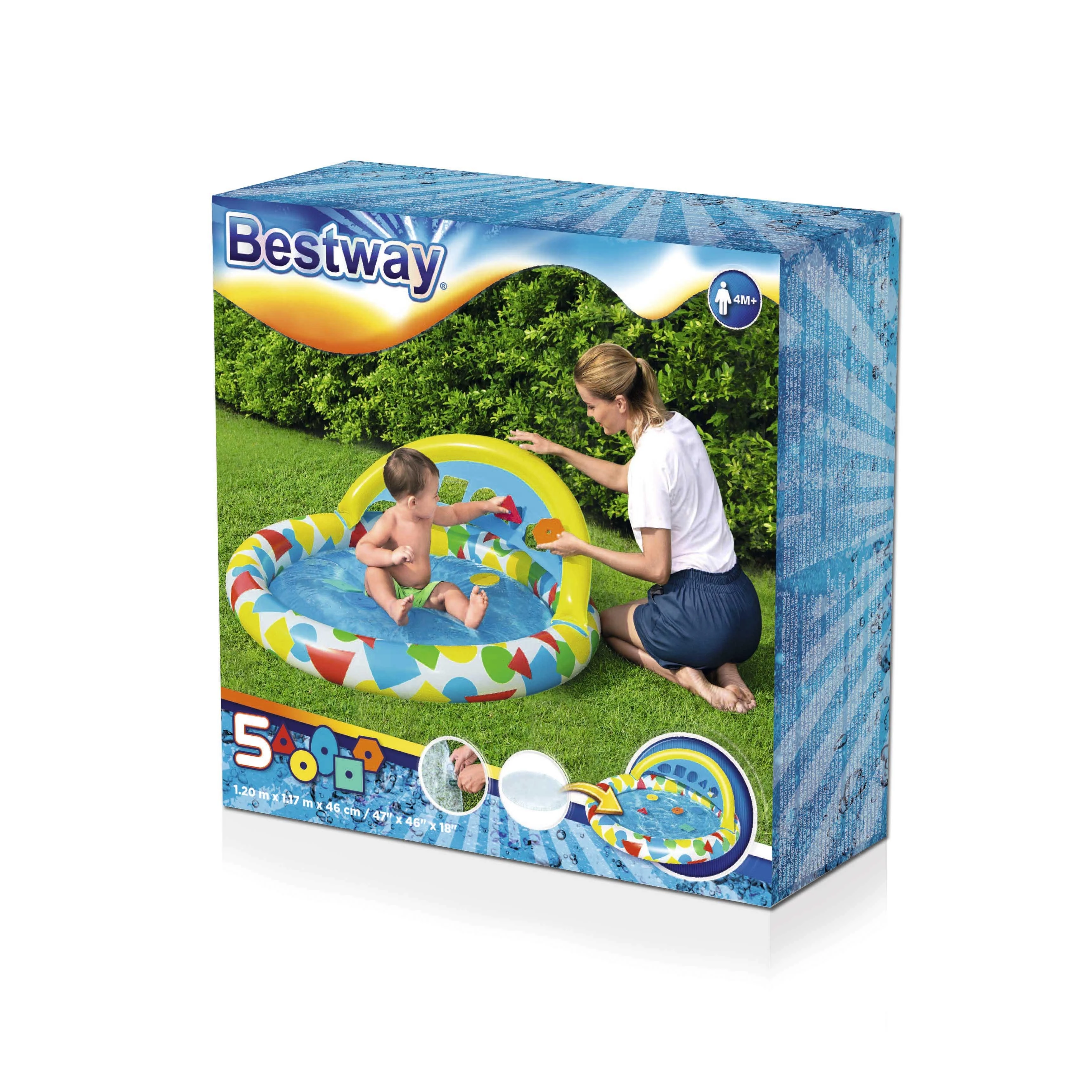 BESTWAY pripučiamas baseinas Splash & Learn, 1.20m x 1.17m x 46cm, 52378