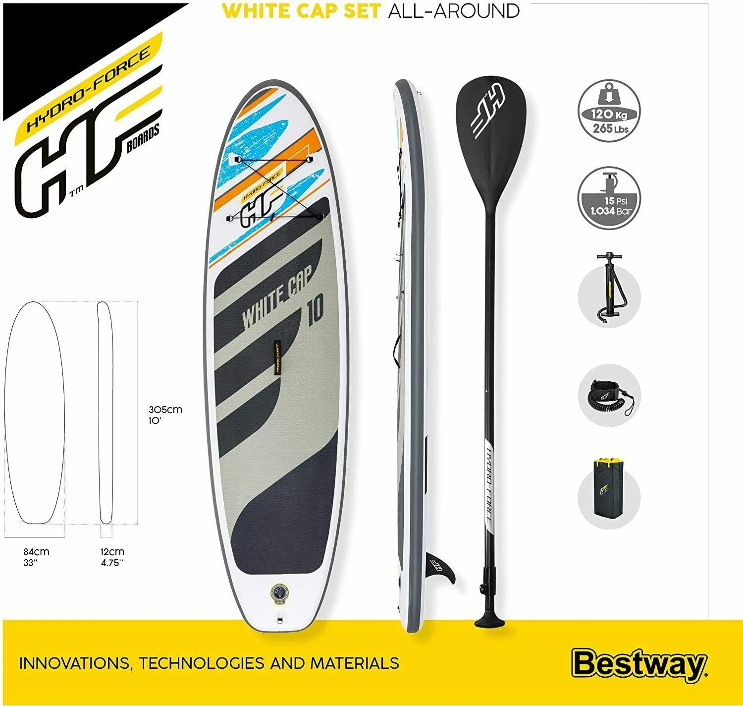 Bestway Hydro-Force Baltas Cap Set Pripučiama irklentė, 305x84x12cm