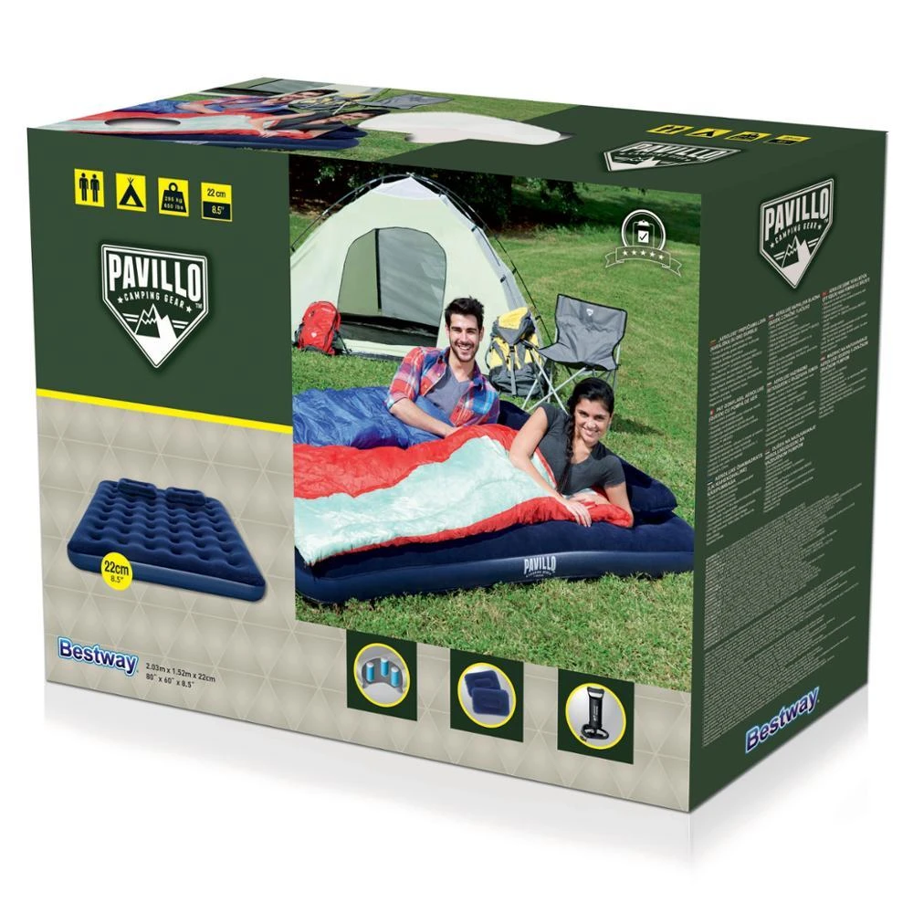 TOP KOMPLEKTAS! Bestway Pavillo dvigulis čiužinys su pompa ir 2 pagalvėlėmis 2.03m x 1.52m x 22cm