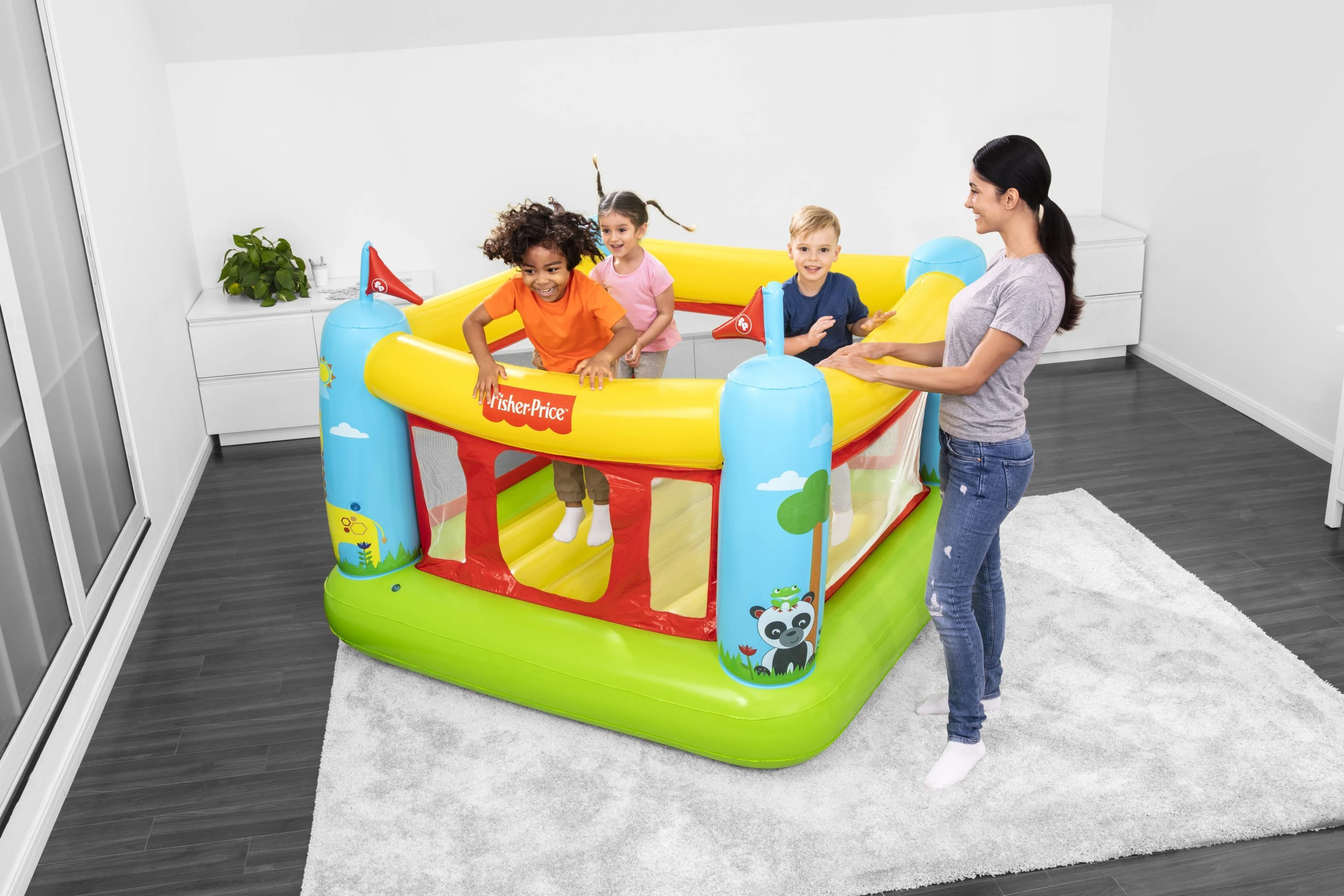 BESTWAY Fisher-Price pripučiamas batutas, 1.75m x 1.73m x 1.35m, 93553