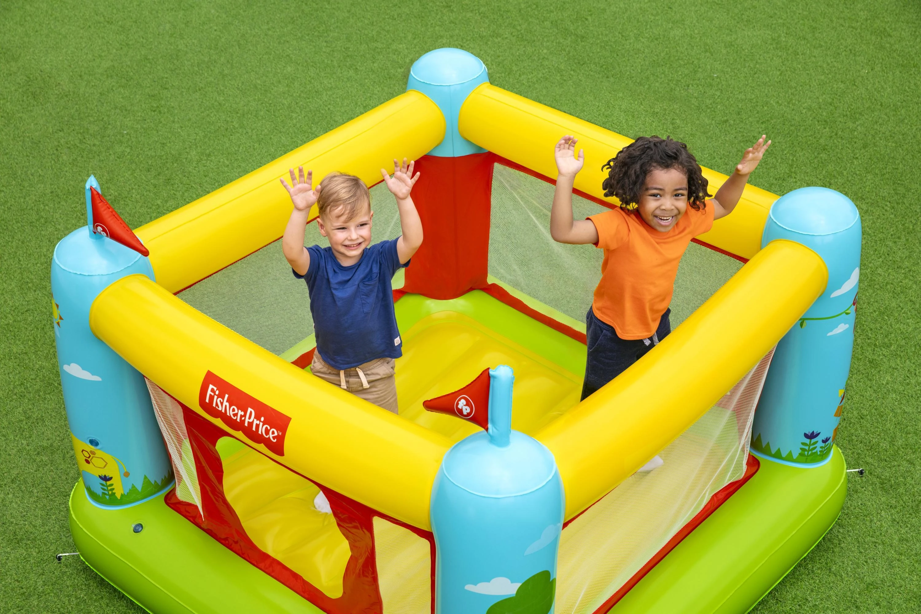 BESTWAY Fisher-Price pripučiamas batutas, 1.75m x 1.73m x 1.35m, 93553