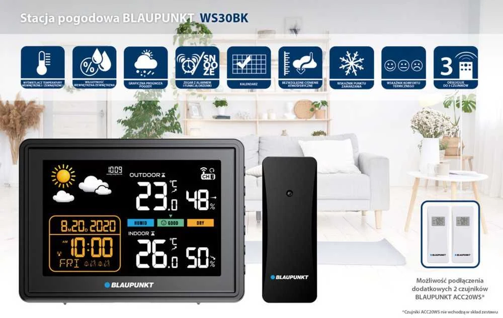 Blaupunkt WS30BK orų stotelė, juoda