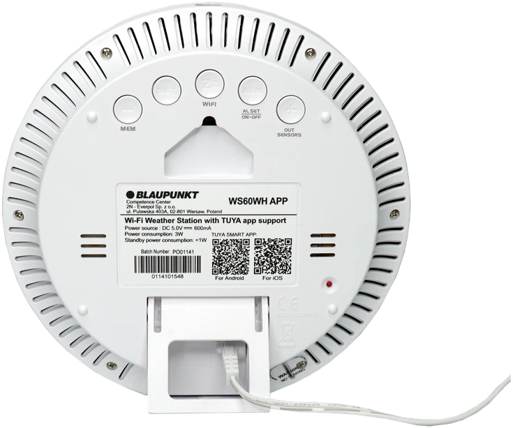 BLAUPUNKT WS60WH APP WEATHER STATION, Baltas