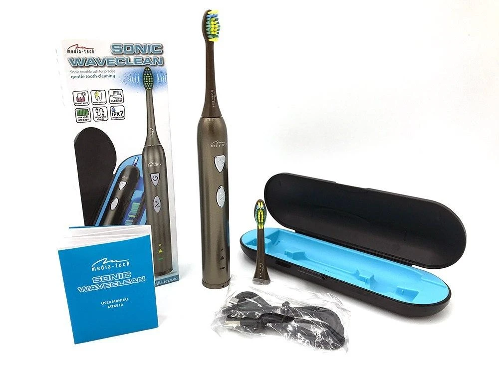 Elektrinis dantų šepetėlis su Sonic WaveClean technologija Media-Tech MT6510, su kelioninė dėtuve ir 2 antgaliais