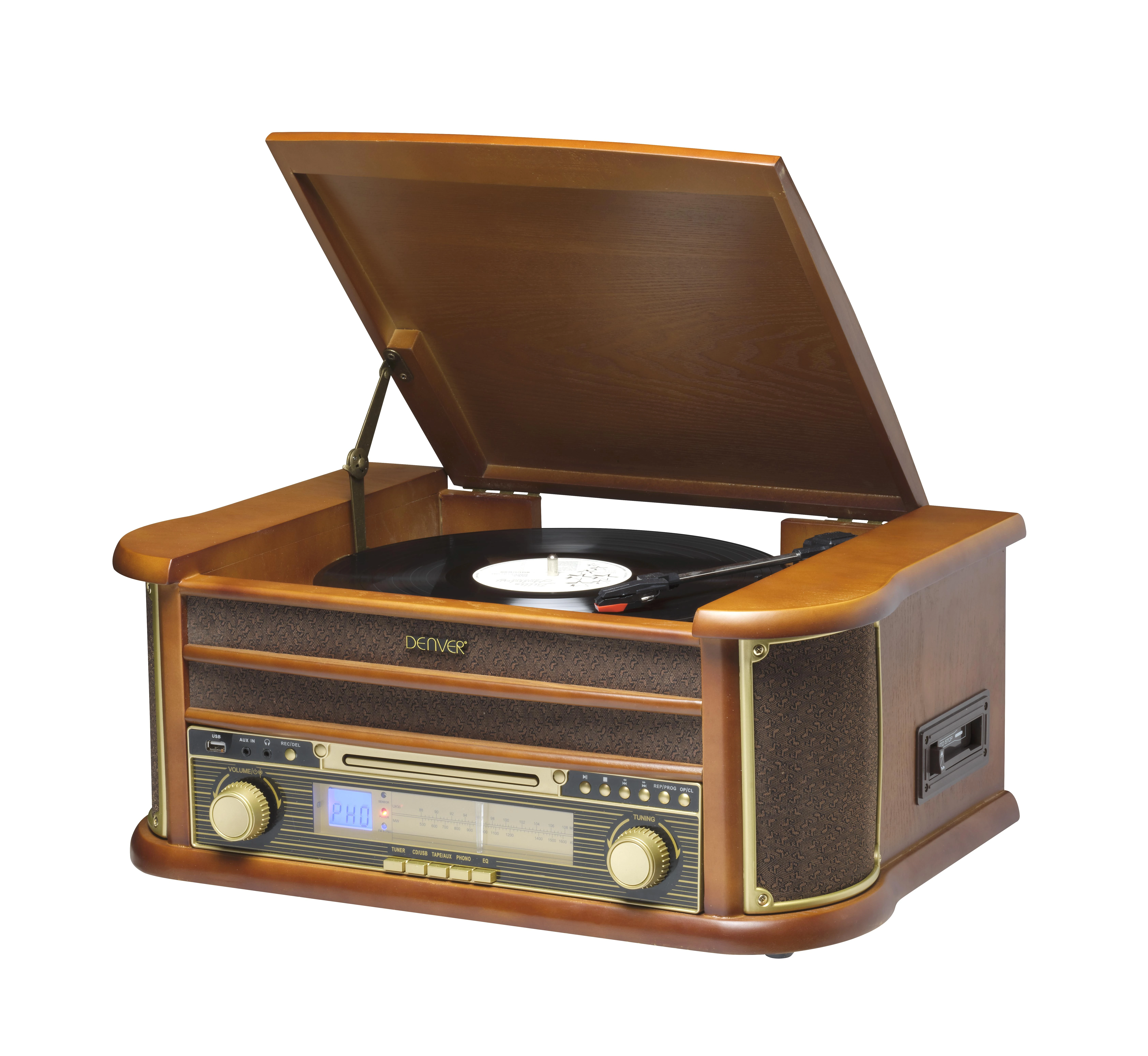 Patefonas Denver MCR-50 su radijo ir kasečių funkcija, rudas
