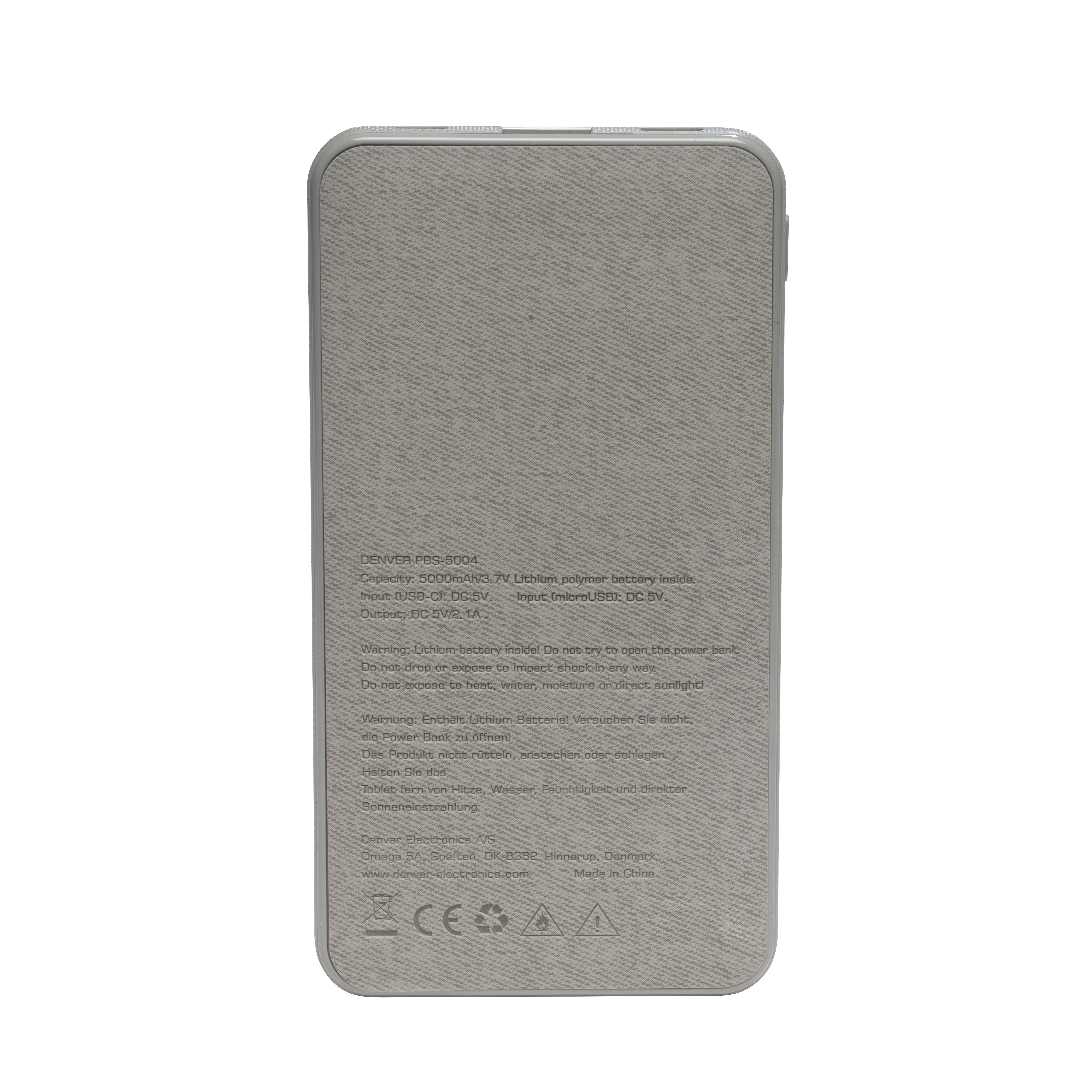Denver PBS-5004 nešiojamasis įkroviklis Pilka Ličio polimeras (LiPo) 5000 mAh