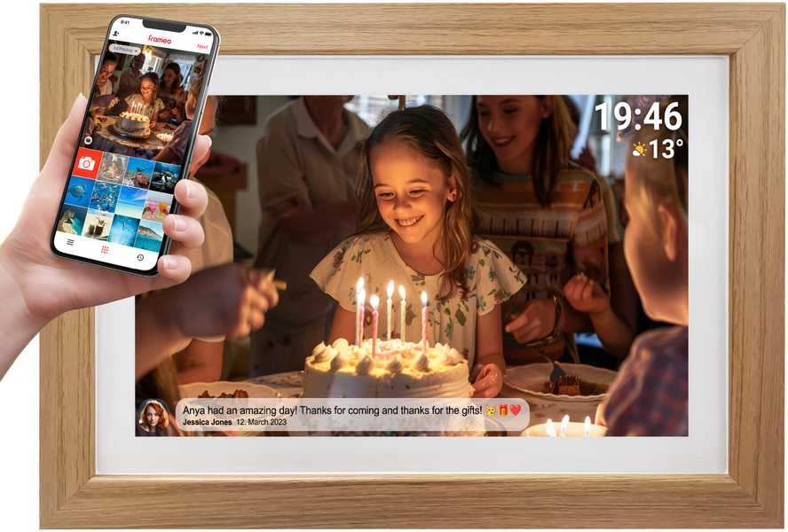 Skaitmeninis nuotraukų rėmelis DENVER PFF-1543LW, šviesiai rudas, 39,6 cm (15,6") jutiklinis ekranas, „Wi-Fi“