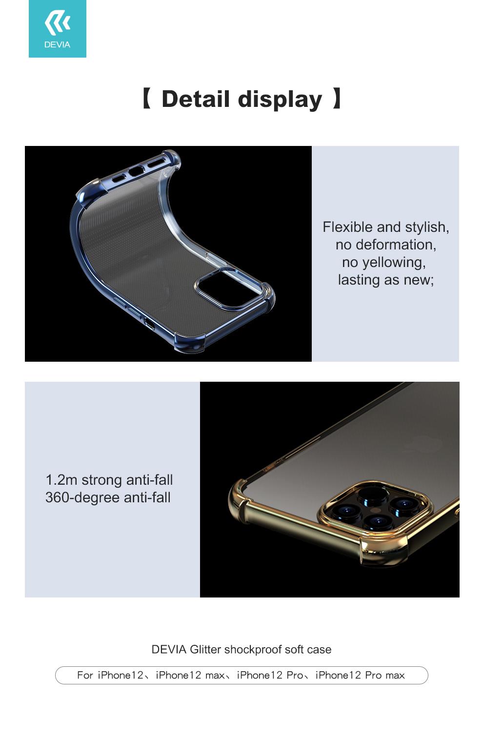 Devia blizgus apsauginis dėklas iPhone 12 Pro Max, auksinis