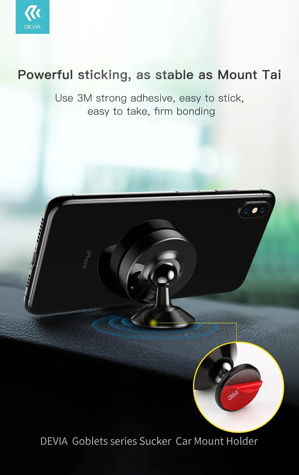 Automobilinis telefono laikiklis Devia Sucker magnetinis, juodas