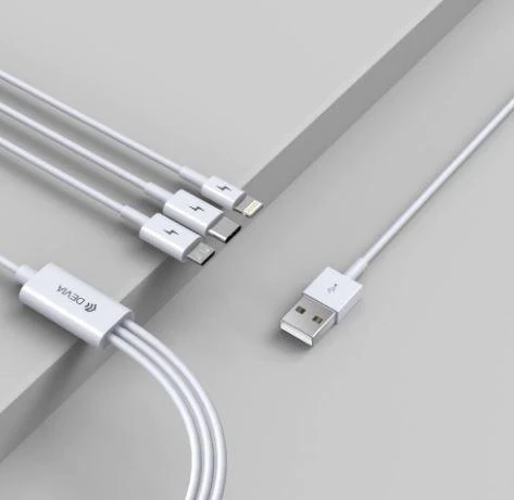 USB laidas Devia Smart 3in1 microUSB-Lightning-Type-C 1.2m baltas