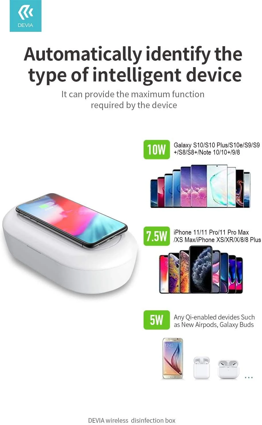 Devia Wireless Charging Dezinfekavimo dėžutė baltas