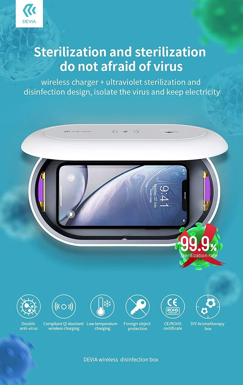 Devia Wireless Charging Dezinfekavimo dėžutė baltas