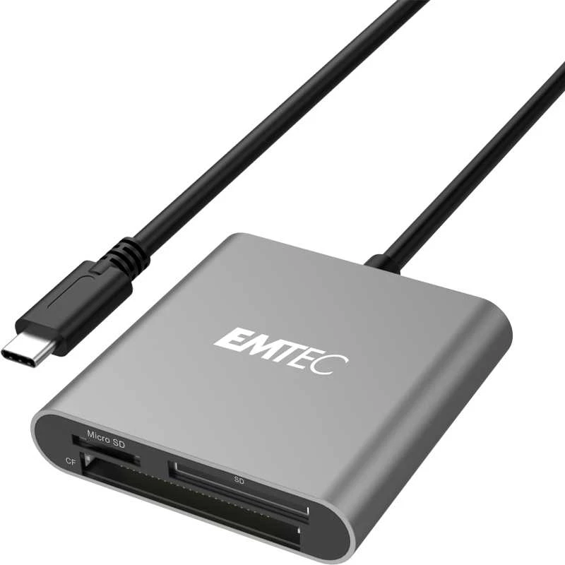 EMTEC T610C - SD CF Micro SD kortelių skaitytuvas - UHS 1 klasė - USB-C 3.1 Gen 1 - CompactFlash (CF 1 tipas/CF+) - Micro SD