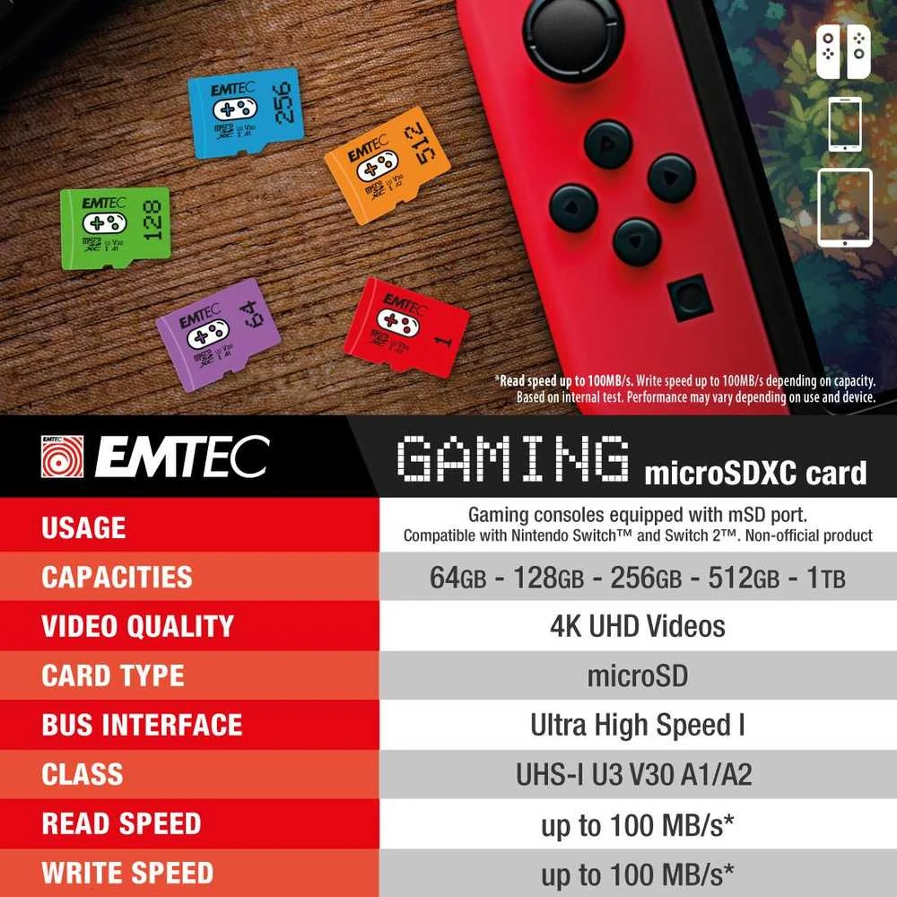 Atminties kortelė Emtec žaidimų kortelė „Micro SDXC 512 GB“, 10 klasė, UHS-I/U3 A2 V30 (ECMSDM512GXCU3G)