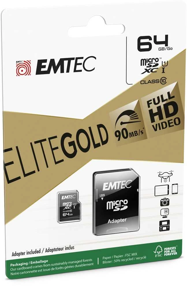 Atminties kortelė Karta Emtec Gold+ Micro SDXC 64 GB, 10 klasė (ECMSDM64GXC10GP)