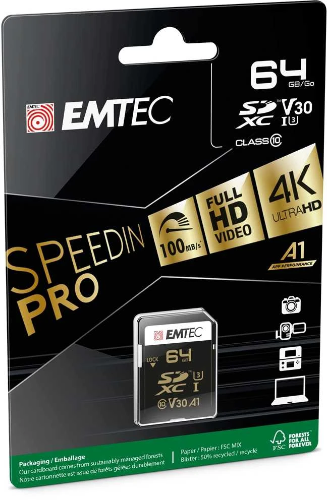 Emtec 64GB SDXC kortelė pakuotėje