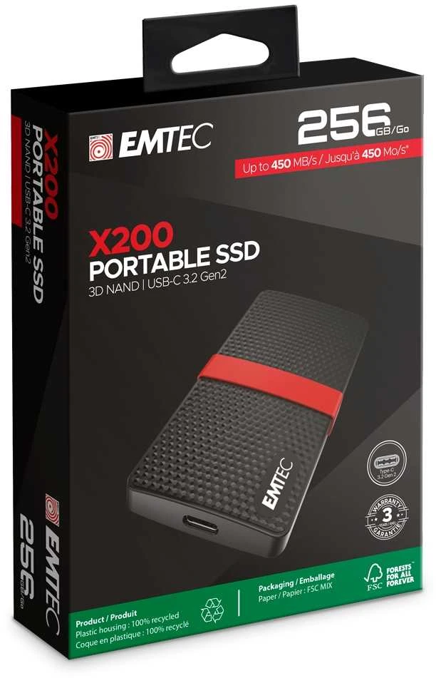 Kietasis diskas Emtec SSD 3.1 X200 256GB nešiojamas „Power Plus“ diskas