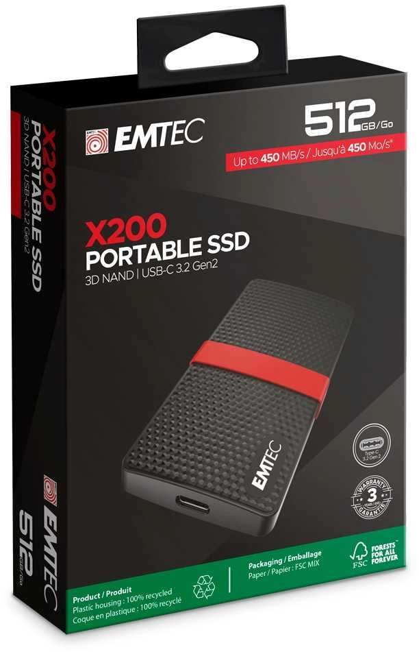 Kietasis diskas Nešiojamas Emtec SSD 3.1 X200 512GB „Power Plus“