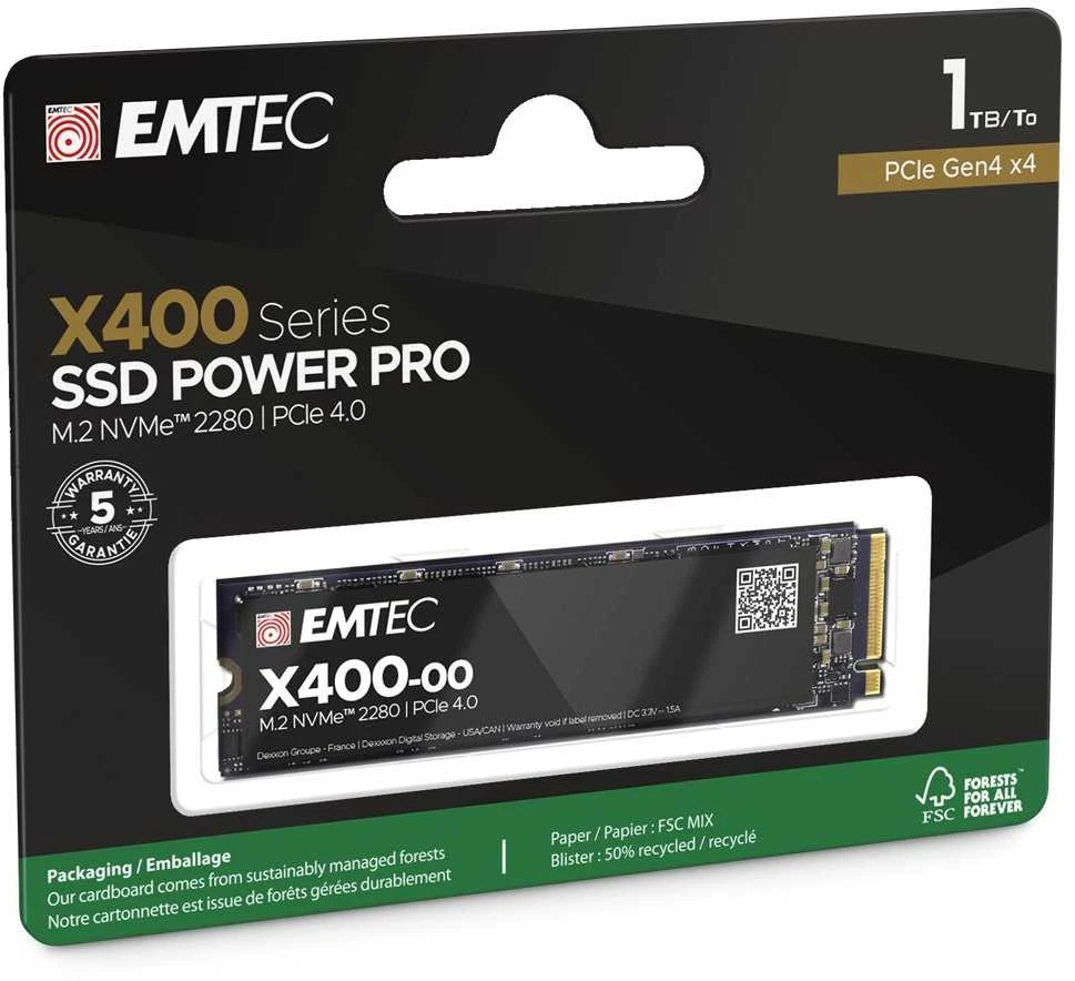 Emtec X400 Power Pro 1TB M.2 2280 PCI-E x4 Gen4 NVMe SSD (ECSSD1TX400)