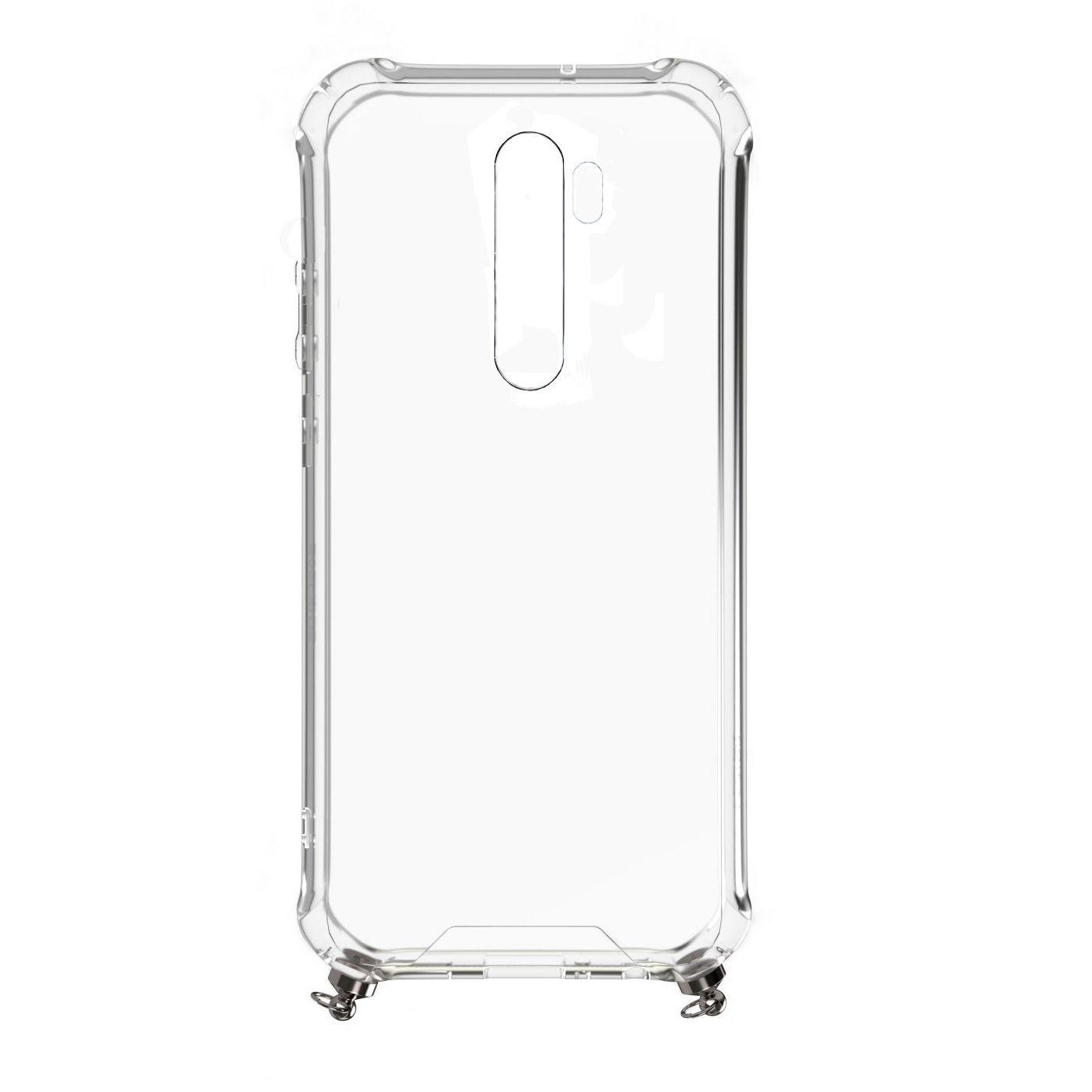 Dėklas Evelatus Xiaomi Note 8 Pro Silicone Transparent with Necklace TPU Strap Sidabrinis