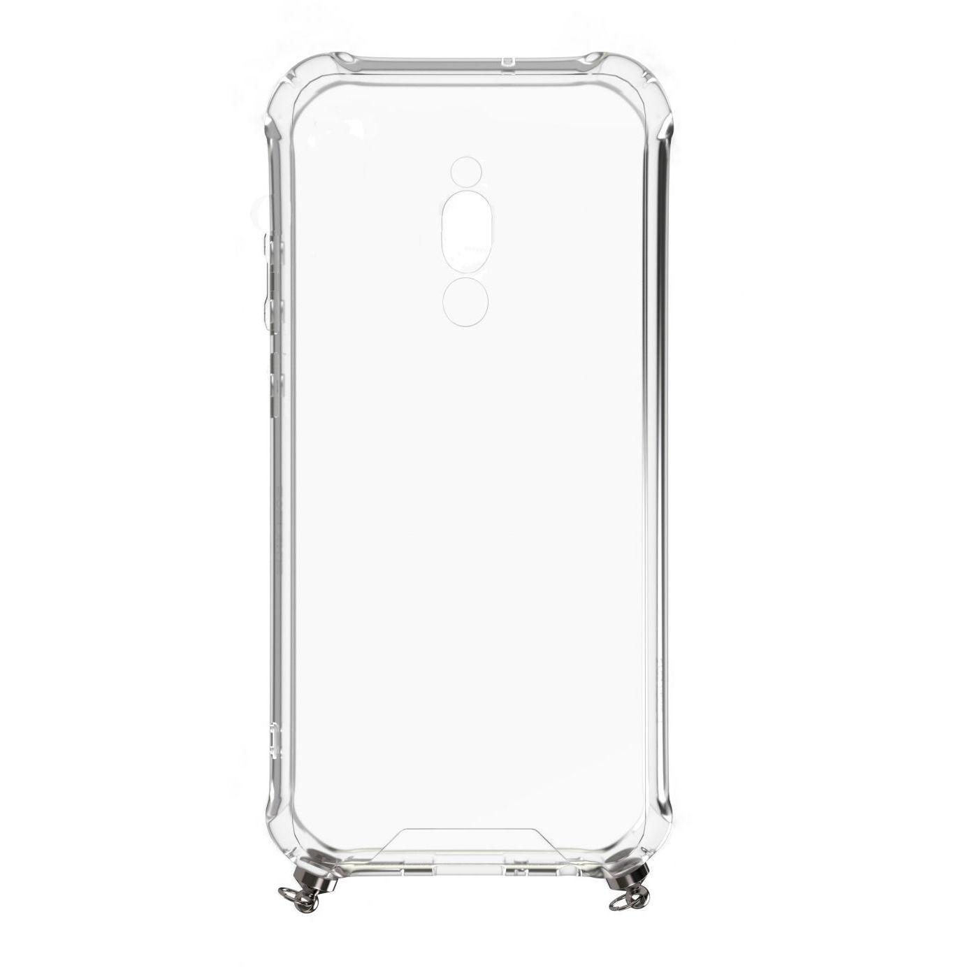 Dėklas Evelatus Xiaomi Redmi 8 Silicone Transparent with Necklace TPU Strap Sidabrinis