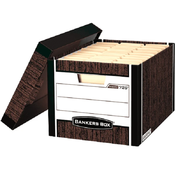 Archyvinė dėžė Fellowes Woodgrain Bankers Box, 325x285x385mm, kartoninė, su dangčiu, 2 vnt, rudos spalvos