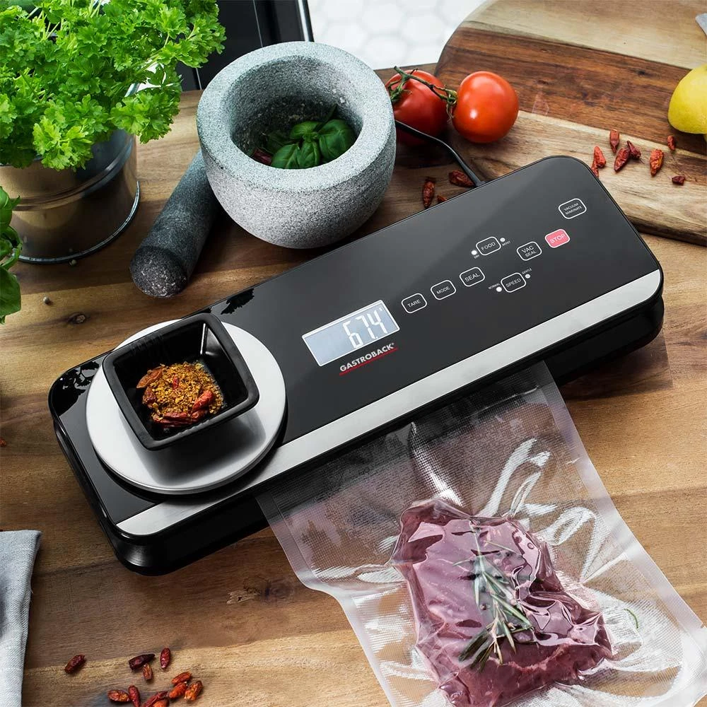 Virtuvinės svarstyklės Gastroback Advanced Scale Pro 46014 vakuuminis sandariklis. Pilnai automatinis arba rankinis, Juodas, 120 W.