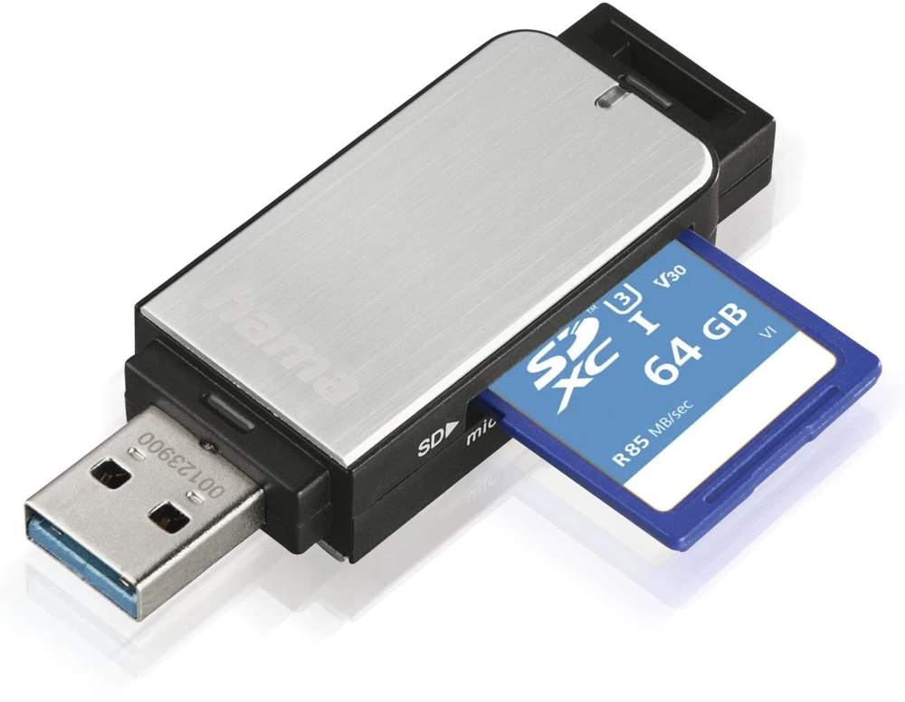 HAMA USB 3.0 Card Reader SD/Micro SD aliuminio sidabrinis