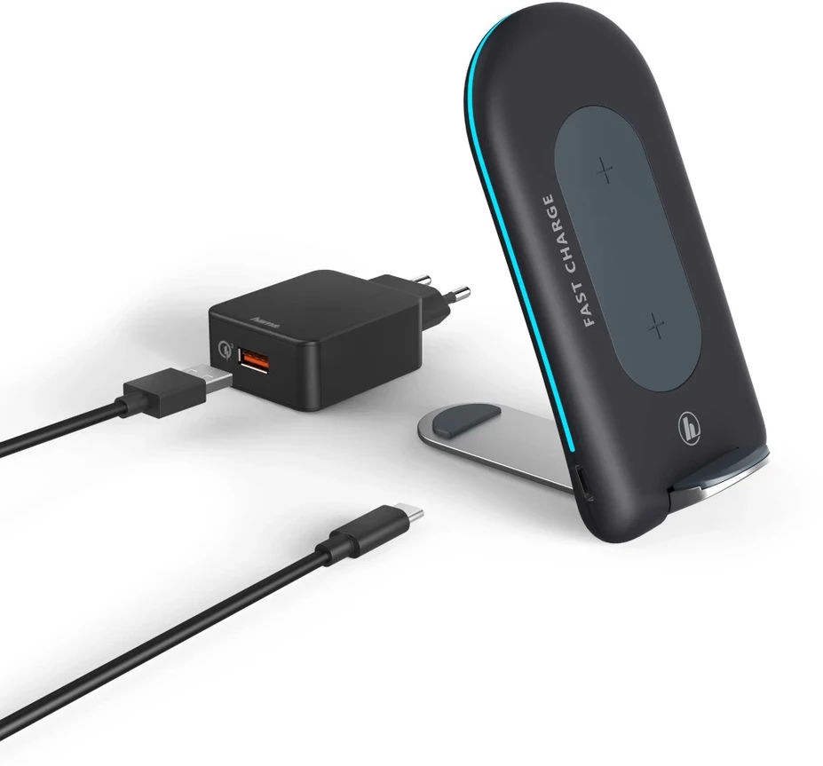 HAMA INDUKCINIS Įkroviklis QI-FC 15S 15W / USB-C + Įkroviklis QC 3.0 Juodas