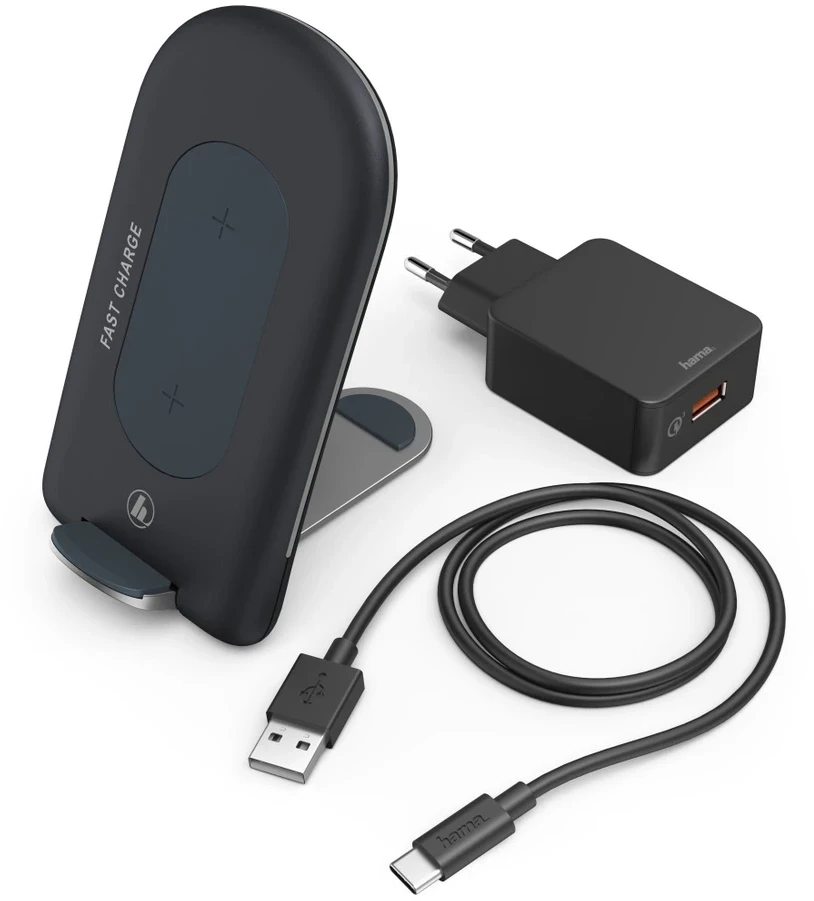 HAMA INDUKCINIS Įkroviklis QI-FC 15S 15W / USB-C + Įkroviklis QC 3.0 Juodas