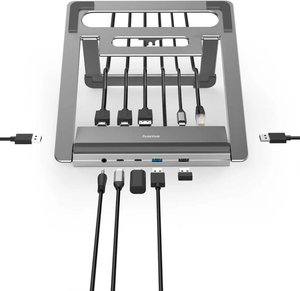 Hama USB-C prijungimo stotelė Connect 2 biuro stovas, nešiojamasis kompiuteris, 12 prievadų