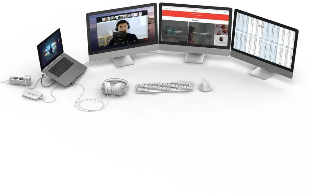 Hama USB-C prijungimo stotelė Connect 2 biuro stovas, nešiojamasis kompiuteris, 12 prievadų