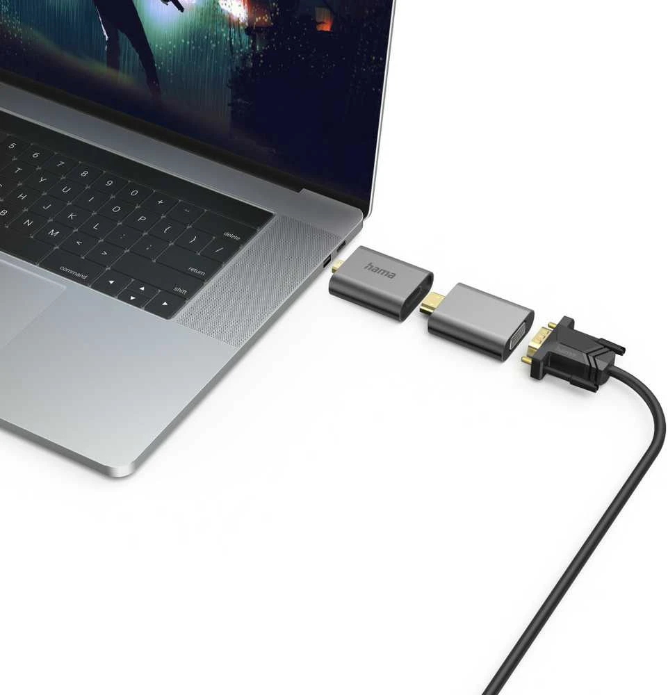 Pritaikykite. Hama USB-C kištukas -> Mini-DP -> HDMI -> VGA