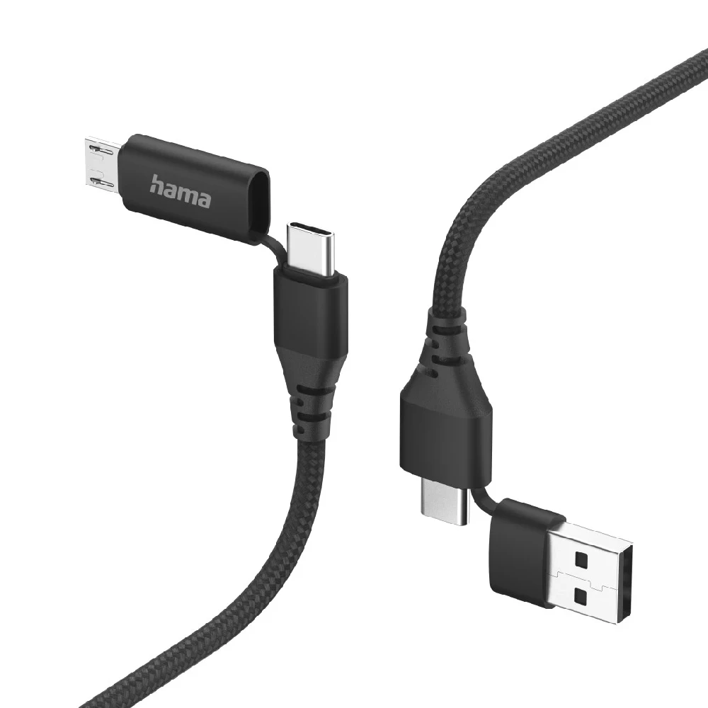 Kabelis HAMA 4w1 Typ-C, micro-USB, USB-A Juodas