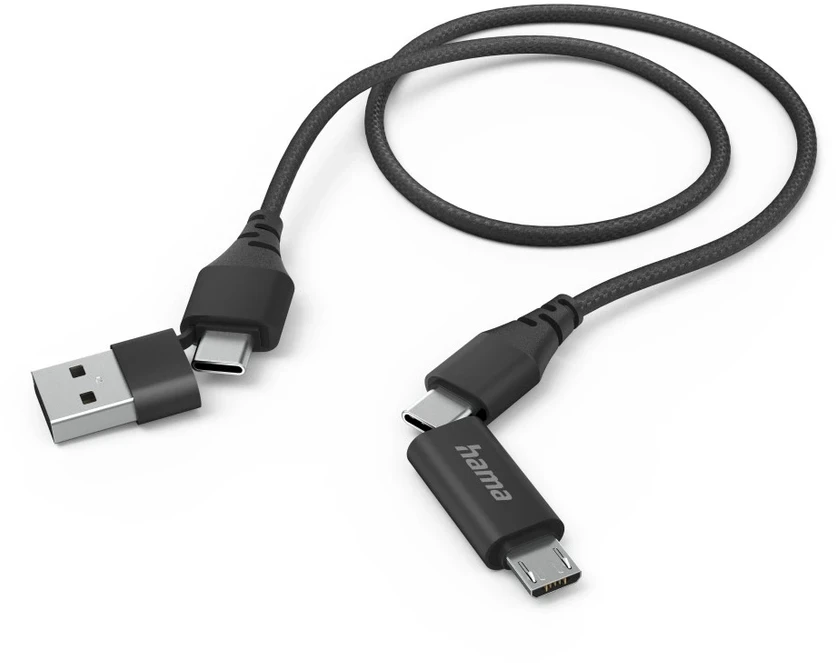 Kabelis HAMA 4w1 Typ-C, micro-USB, USB-A Juodas